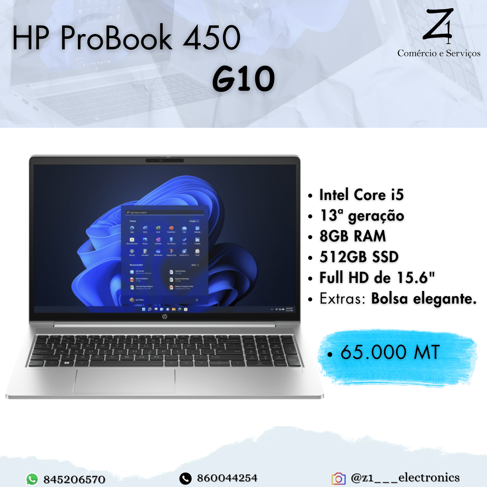 HP Probook 450 G10 Core i5 13TH Gen 8GB Ram 512GB SSD freedos 15.6” with Bag